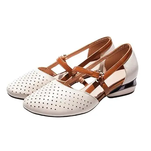 Produktbild: Weiße Ballerinas Ballerina Barfussschuhe Damen Frühlings- und Herbstmode Mary Jane Damenschuhe Damen Niedriger Absatz Bequeme Freizeitschuhe Damenschuhe Ballerinas Ballerinas Damen Gold (White, 41)