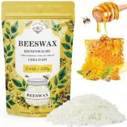 Produktbild: Weiße Bienenwachs Pastillen 200G, VEGISHINE Bienenwachs Bio für Kosmetik, Kerzenwachs für die Kerzenherstellung, Reines und natürliches Bienenwachs für Hautpflege, Lippenbalsam, Polieren und Lotion