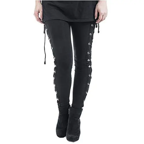 Produktbild: Weiße Hose Damen Weit Lockere Hosen Damen Elegant Side Black Pfannen up Leggings dünne Frauen-Modehose gotische Spitze Damenhose Schwarze 7/8 Hose Damen Elegant Sommerhose Damen (Black, XL)