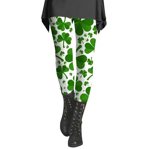 Produktbild: Weisse Hosen Damen Sport Hose Damen Thermo Damen-St-Day-Leggings, irische irische Sport-Leggings mit weichem und schmalem Po- Backpack Schwarz (AG, XL)