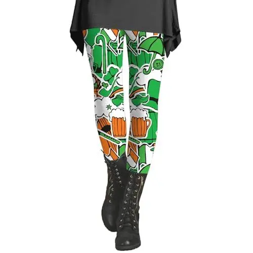 Produktbild: Weisse Hosen Damen Sport Hose Damen Thermo Damen-St-Day-Leggings, irische irische Sport-Leggings mit weichem und schmalem Po- Lederimitat Hose Damen (AG, XL)