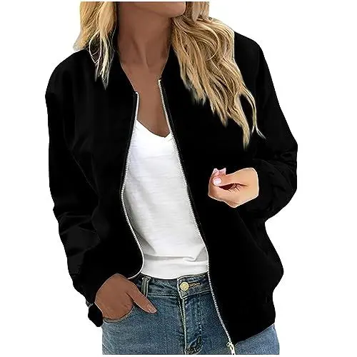 Produktbild: XIADUOBAAN Sweatjacke Damen Halblang Winterjacke Damen Mit Reissverschluss Bomberjacke Damen Einfarbig Windjacke Damen Leicht College Jacke Damen Outdoorjacke Damen Sportjacke Sipperjacke Bikerjacke