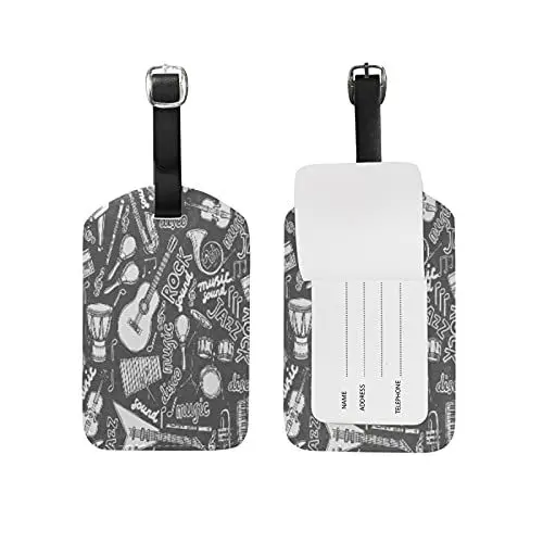 Produktbild: Weiße Musikalische Gitarre Rock Jazz Kofferanhänger mit Adressschild Lustig Leder Gepäckanhänger ID Etikett mit Namenschild für Reise Koffer Tasche(3PACK)