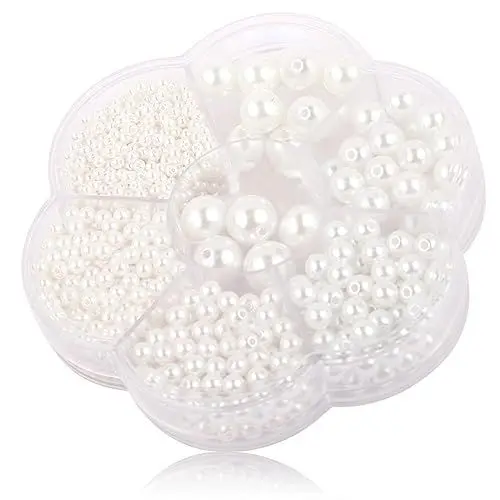 Produktbild: ReaJoys Weiße Perlen 1150 Stück Runde Perlen für Schmuckherstellung Lose Pearl Beads mit Löchern zum Basteln Handwerk (3, 4, 5, 6, 8, 10,12mm)