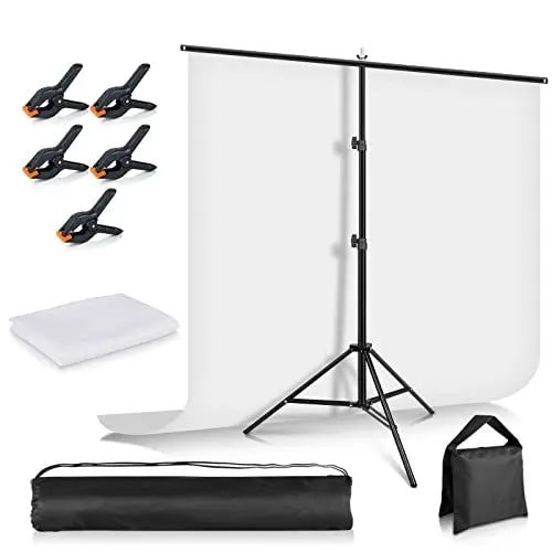 Produktbild: Weißer Bildschirmhintergrund mit Ständer, 1,5 x 2 m, Foccalli Fotografie-Hintergrundständer mit Chromakey-Musselin-Hintergrund, 5 Hintergrund-Clips und Sandsack für Streaming, Gaming, Fotoshooting