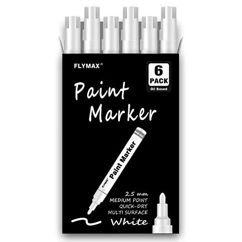 Produktbild: Weißer Stift, 6 Stück, 2,5 mm mitteldicke Spitze, weißer Marker, permanent, für Holz, Fels, Kunststoff, Leder, Glas, Stein, Metall, Keramik, Reifen, auf Ölbasis