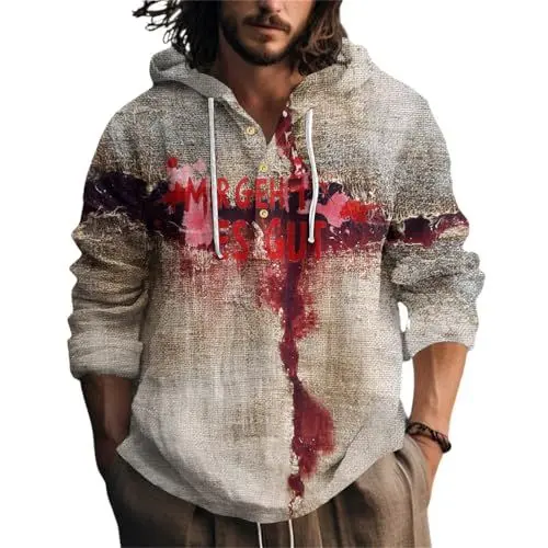 Produktbild: Weisses Hemd Männer Kurzarm Kaftan Herren Halloween Hoody Bodybuilding Leinen OsterSommerjacke Leicht Arabische Kleidung Rot S
