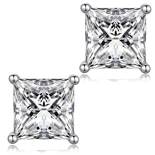 Produktbild: Herren Ohrstecker Silber 925 Männer Sqaure Diamond Earrings Ohrstecker Quadrat Zirkonia Herren Ohrringe Diamant Männer Ohrringe Silber Diamant Eckig