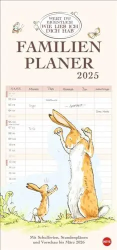 Produktbild: Weißt du eigentlich, wie lieb ich dich hab? Familienplaner 2025: Familienkalender mit 5 Spalten. Liebevoll illustrierter Familien-Wandkalender mit Schulferien und Stundenplänen. (Familienplaner Heye)