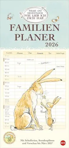 Produktbild: Weißt du eigentlich, wie lieb ich dich hab? Familienplaner 2026: Familienkalender mit 5 Spalten. Liebevoll illustrierter Familien-Wandkalender mit Schulferien und Stundenplänen. (Familienplaner Heye)