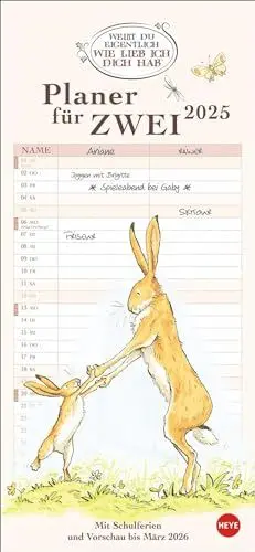 Produktbild: Weißt du eigentlich, wie lieb ich dich hab? Planer für zwei 2025: Liebevoll illustrierter Wand-Kalender mit 2 Spalten. Paarkalender 2025. Wand-Terminkalender. 16 x 35 cm.