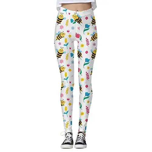 Produktbild: Weite Hose Damen Schwarz Elegant Italy Mode Hose Bienen Print Strumpfhosen Leggings Yoga Sport Leggings für Damen Leggings mit hoher Taille Leichte Weite Sommerhose Damen Schlabberhose (Blue, XXL)