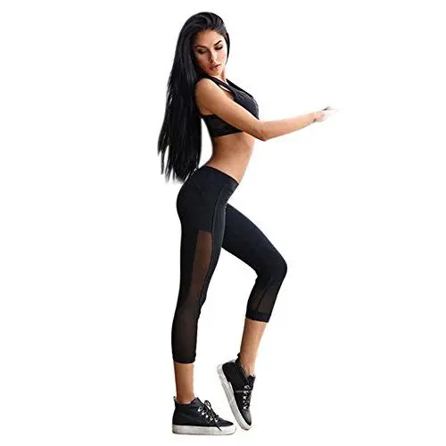 Produktbild: Weite Sommerhose Damen WeißE Jeans Damen Hosen Patchworkshosen Fitness Frauen Capri Sleepy Mesh-Jogging Sports Leggings Leggings Hosen High Waist Hosen Damen Leinenhose Frauen Hosen (Black, M)