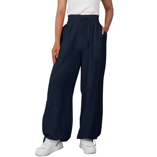 Produktbild: Weite Sommerhosen Damen Schwarz Hose Damen Damen Cargohose Baggy Wide Leg Hose Schwarze Lockere Jogginghose mit hoher Taille Mehrere Taschen Schwarze Damen Hose Business Hailys Hose (Dark Blue, XXXL)