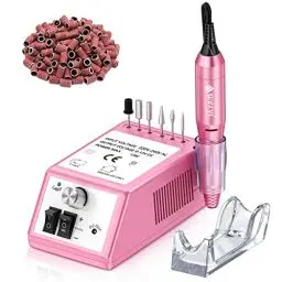 Produktbild: WEIYI Nagelfräser,Elektrische Nagelfräser Set, Maniküre Elektrische Nagelfeile Pediküre Nagelschleifer Feile Profi Nageldesign Nagelpflege Gerät geringem Vibration mit 6 Bohre 106 Schleifhülsen Rosa