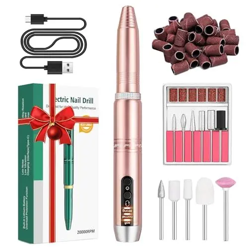 Produktbild: WEIYI Nagelfräser,Elektrischer Nagelfräser mit 11 Aufsätzen und 26 Schleifbändern,Wiederaufladbarer Fräser für Gelnägel,Elektrische Nagelfeile für professionelle Maniküre und Pediküre（Farbe）