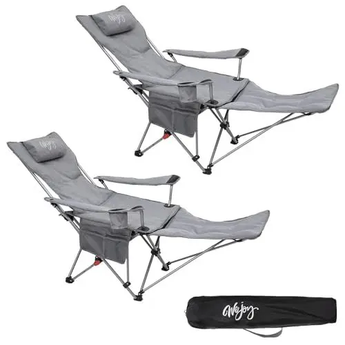 Produktbild: #WEJOY 2-in-1 Campingstuhl 2er Set Liegestuhl gepolstert Klappbarer Liege Faltbarer Strandstuhl mit Verstellbarer Rückenlehne & Fußstütze Grau