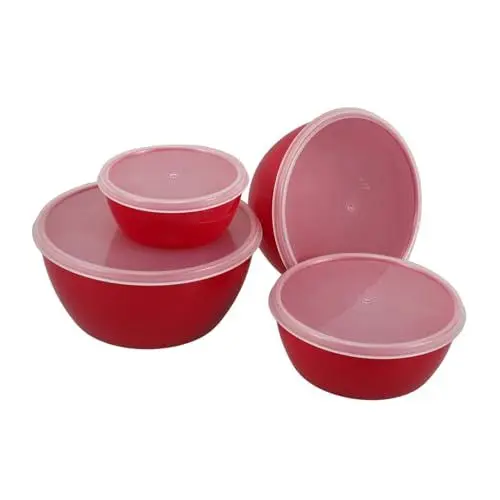 Produktbild: WEKADRIN 4stücke Teiliges Set Aus Plastikschalen Multifunktionale Rührschüsseln Mit Deckel Für Salate Und Lebensmittelaufbewahrung Stapelbar Und Langlebig Für Frische Früchte Und