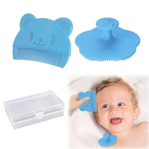 Produktbild: Wekuw 2 Stücke Baby Bürste Baby Haarbürste Baby Zubehör Baby Kamm Haarbürste Baby Silikon Baby Badebürste Hilft Bei der Sanften Massage der Kopfhaut, Geeignet für Neugeborene und Kleinkinder