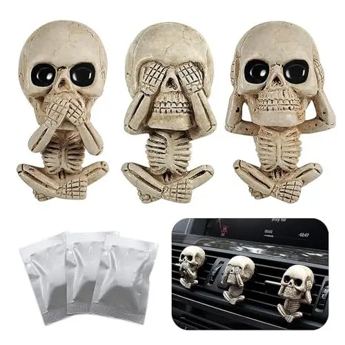 Produktbild: Wekuw 3 Stücke Halloween Auto Duft Lufterfrischer Zubehör Innenraum Totenkopf Auto Diffuser mit 3 Dufttabletten Auto Duft Lufterfrischer, für Auto, Klimaanlage, Büros, Halloween Dekoration
