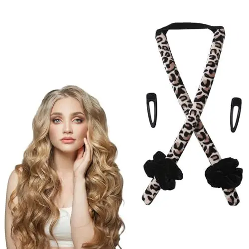 Produktbild: Wekuw 5 Stück Neu Locken Ohne Hitze, Samt Lockenwickler, DIY Haare Locken Ohne Hitze Frisurenset, Rutschfest Heatless Curls Band mit Haarnadel, Heatless Hair Curler Frisurenset (Leopardenmuster)