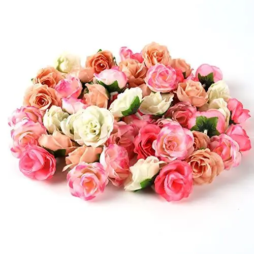 Produktbild: GEFIRE 80 Stück Künstliche Blumenköpfe Kunstblumen Blütenköpfe Rosen Köpfe Rosen Kunstblumen Gefälschte RosenKöpfe Kunstrose Künstliche Rosen Deko für Hochzeit DIY Party Deko (4 Farben)
