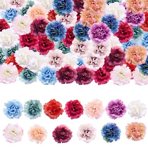 Produktbild: Wekuw 30 Stück Kunstblumen, Blütenköpfe, Künstliche Blütenköpfe Blüten Seidenblumen, Künstliche Nelke Streublumen (Mehrfarbig)