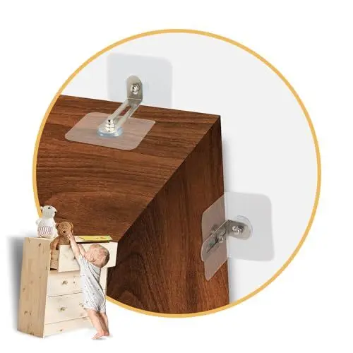 Produktbild: Wekuw Möbel-Wandanker, 2 Stücke Kippsicherung Möbel Set Kippschutz Möbel Kippschutz Möbel Wandanker Abnehmbar Möbelanker Kein Bohren, für Schrank Regal Kommode Haustiere Kindersicherheit (0~6cm)