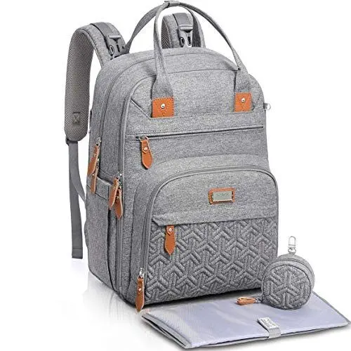 Produktbild: WELAVILA Baby Wickeltasche/Rucksack, Unisex Wickelrucksack Babytasche mit Wickelauflage, Isoliertaschen & Schnullerhalter, Große Multifunktions-Reiserucksack für Mama & Papa (Grau)