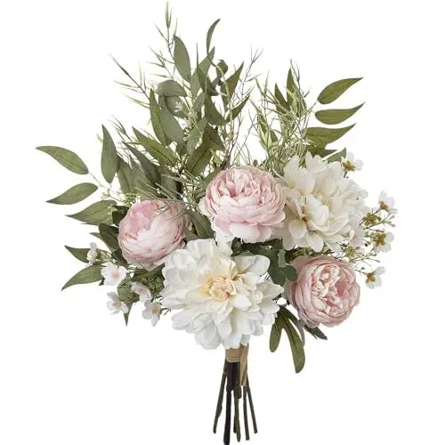 Produktbild: Weldomcor Kunstblumen Pfingstrose Künstliche Pflanzen Unechte Blumen Deko Seidenblumen Kunstblumenstrauß künstlich Blumenarrangements Hochzeit Zimmerdeko (Rosa Pfingstrose)