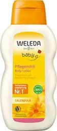 Produktbild: WELEDA Bio Baby Calendula Pflegemilch - Naturkosmetik Bodylotion mit Mandelöl & Bienenwachs zur Pflege & Reinigung von trockener Baby Haut. Milde Hautpflege Lotion für Babys und Kinder (1x 200ml)