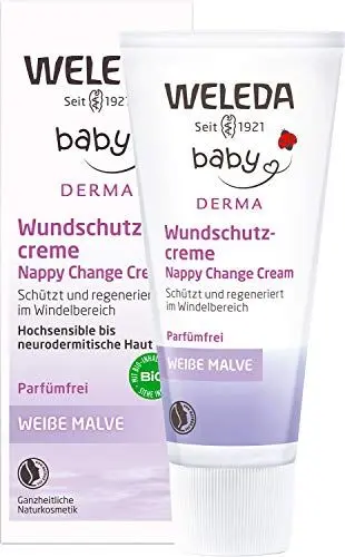 Produktbild: WELEDA Bio Baby Derma Weiße Malve Wundschutzcreme, Naturkosmetik Babycreme für den Schutz und die Regeneration von gereizter Baby Haut, Heilsalbe für die Pflege des Windelbereich (1 x 50ml)
