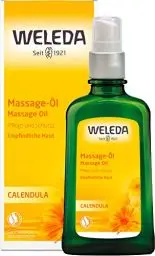 Produktbild: WELEDA Bio Calendula Massageöl - ätherisches Naturkosmetik Hautpflege Körperöl / Pflegeöl mit Sonnenblumenöl zur Pflege empfindlicher Haut mit frischem Litsea Cubeba & Zitrone Duft (vegan, 100ml)