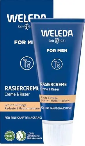 Produktbild: WELEDA Bio FOR MEN Rasiercreme, Naturkosmetik Rasierschaum für die Pflege und den Schutz der Haut bei Nassrasuren, sanfter Schaum für eine schonende Rasur für Männer (1 x 75 ml)