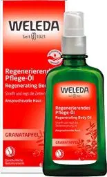 Produktbild: WELEDA Bio Granatapfel Körperöl - ätherisches Naturkosmetik Hautpflege Massageöl / Pflegeöl mit Jojobaöl, Sesamöl & Macadamia Öl strafft die Haut & mindert Zeichen der Hautalterung (vegan / 100ml)