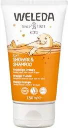 Produktbild: WELEDA Bio Kids 2in1 Shower & Shampoo Fruchtige Orange, Naturkosmetik Duschgel und Bodylotion zur schonenden Reinigung von Haut und Haar, geeignet für Kinder ab drei Jahren (1 x 150 ml)