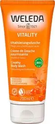 Produktbild: WELEDA Bio Vitality Duschgel vegan - Naturkosmetik Sanddorn Duschseife für Frauen & Männer mit Grapefruit / Sandelholz Duft, Natürliche Hautpflege Dusche zur Reinigung von Gesicht & Körper (1x 200ml)