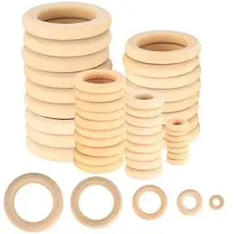 Produktbild: WELHAEPI 90 Stück Holzringe zum Basteln, Holz Ringe Natur, für DIY Handwerk Ring Anhänger Anschlussstück Schmuck Machen Spielzeug Serviettenringe, Holzkranz, Bastelring - 15mm, 25mm, 35mm, 45mm, 55mm