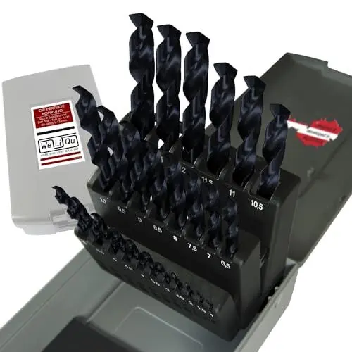 Produktbild: WELIQU Hochwertiges HSS-R Bohrerset 25-teilig, 1-13mm, 0,5mm Schritte - Rollgewalzte Metallbohrer für Stahl, Alu, Messing, NE Metall, Guss, PVC - Spiralbohrer - Stahlbohrer