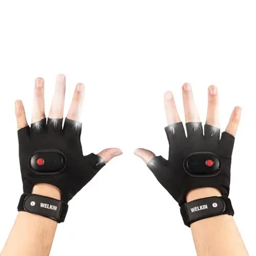 Produktbild: WELKIN LED Handschuhe mit Licht, wiederaufladbare Fingerlichter, Geschenke für Männer, Hands-Free Lichter für Angeln, Lange Standby-Zeit