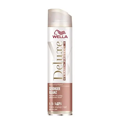 Produktbild: Wella Deluxe Seidiger Glanz Haarspray – Styling Spray für natürlich glänzendes Haar – mit 5-Fach Keratin-Schutzkomplex und UV-Schutz – 250 ml