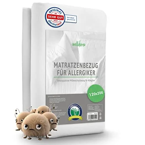 Produktbild: Welldora ǀ Premium Milbenbezug Matratzen 120x200x20 ǀ Fachärztlich getesteter Allergiker Matratzenschoner ǀ Anti Milben Encasing mit Reissverschluss ǀ Allergiker Bettwäsche (120 x 200 cm)