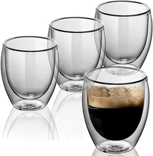 Produktbild: wellmall-hula Latte Macchiato Gläser Doppelwandig 250ml 4er Pack Set Glas Doppelwandige Kaffeegläser Cappuccino Tassen Espresso Thermo EIS Tee Iced Americano Milch Saft Bier wasser Gläser Geschirr