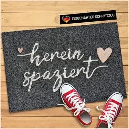 Produktbild: WELLMODA® Fußmatte Hereinspaziert I Inkl. genähter Schriftzug I Waschmaschinen geeignet & rutschfest I Fussmatte für außen & innen I Fußabtreter 40x60 cm
