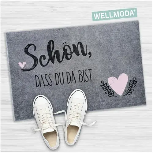 Produktbild: WELLMODA® Fussmatte I Schön, DASS du da bist I Waschmaschinen geeignet & rutschfest I Fußmatte für außen & innen I Fussmatten Haustür, Deko in 40x60 cm