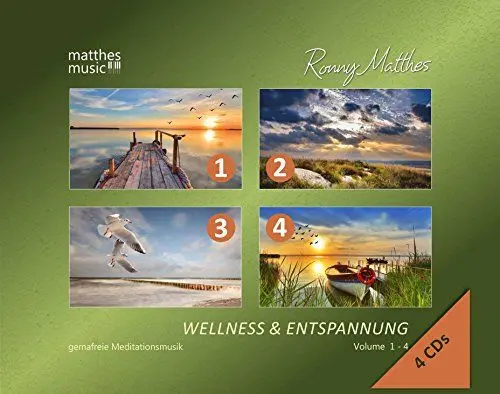 Produktbild: Wellness & Entspannung (Vol. 1-4 auf 4 CDs) - Gemafreie christliche Entspannungsmusik (Einschlafhilfe, Meditation & Tiefenentspannung)