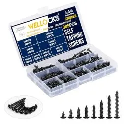 Produktbild: WELLOCKS Selbstschneidende Schrauben | 305 PCS M4 Schwarzes Oxid Edelstahl Schrauben Sortiment Kit | Rundkopf Pan Blechschrauben Holzschrauben Set Aufbewahrungsbox | für Reparatur (S305BKR)