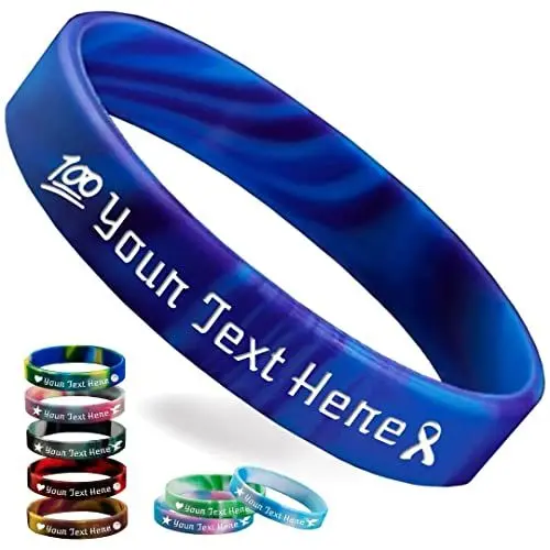 Produktbild: Wellproof Personalisierte Silikon-Armbänder Bulk, individuelles 1,27 cm Gummi-Armband mit Textnachricht, individuelle Gummiband-Armbänder für Veranstaltungen, Bewusstsein