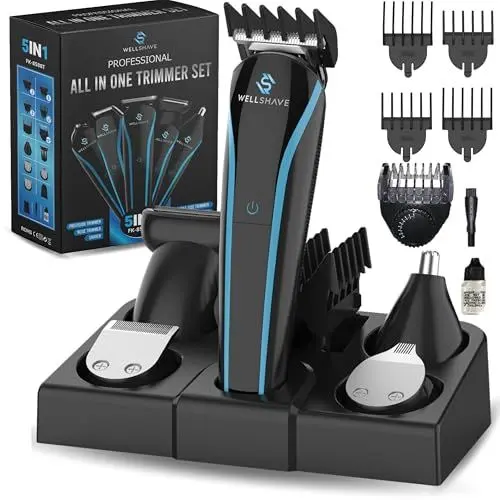 Produktbild: Wellshave 5-in-1 Bartschneider Herren Iced™ / Barttrimmer Herren/Haarschneidemaschine für Gesicht, Körper, Schnurrbart, Nasenhaare/Bart Rasierer Trimmer Herren Elektrisch, Haartrimmer Herren