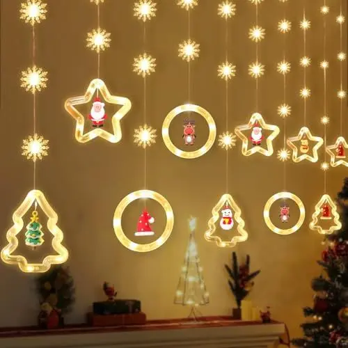 Produktbild: WELLTE 10er Set LED Lichterkette Weihnachten, 3m 8 Modi Lichtervorhang Weihnachten mit Fernbedienung, Fensterdeko Hängend Fensterlicht, IP44 Wasserdicht, für Innen Außen Weihnachtsfeier